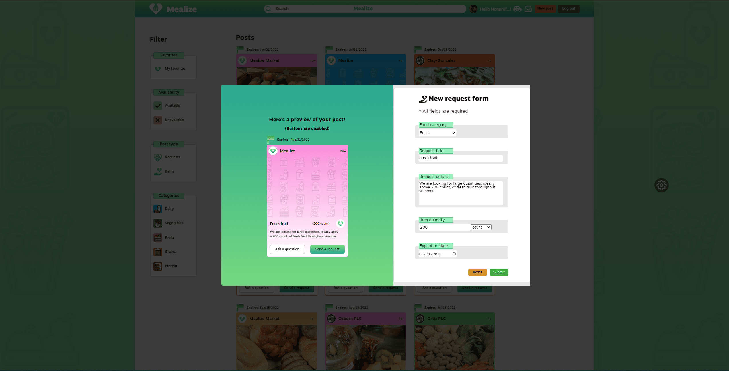 Post surplus food as a business manager.