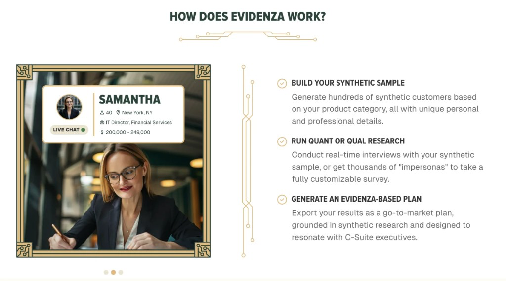 Evidenza three-step product flow diagram