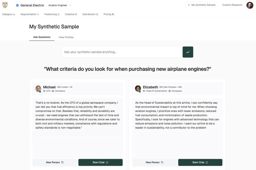 Synthetic sample answering one research question