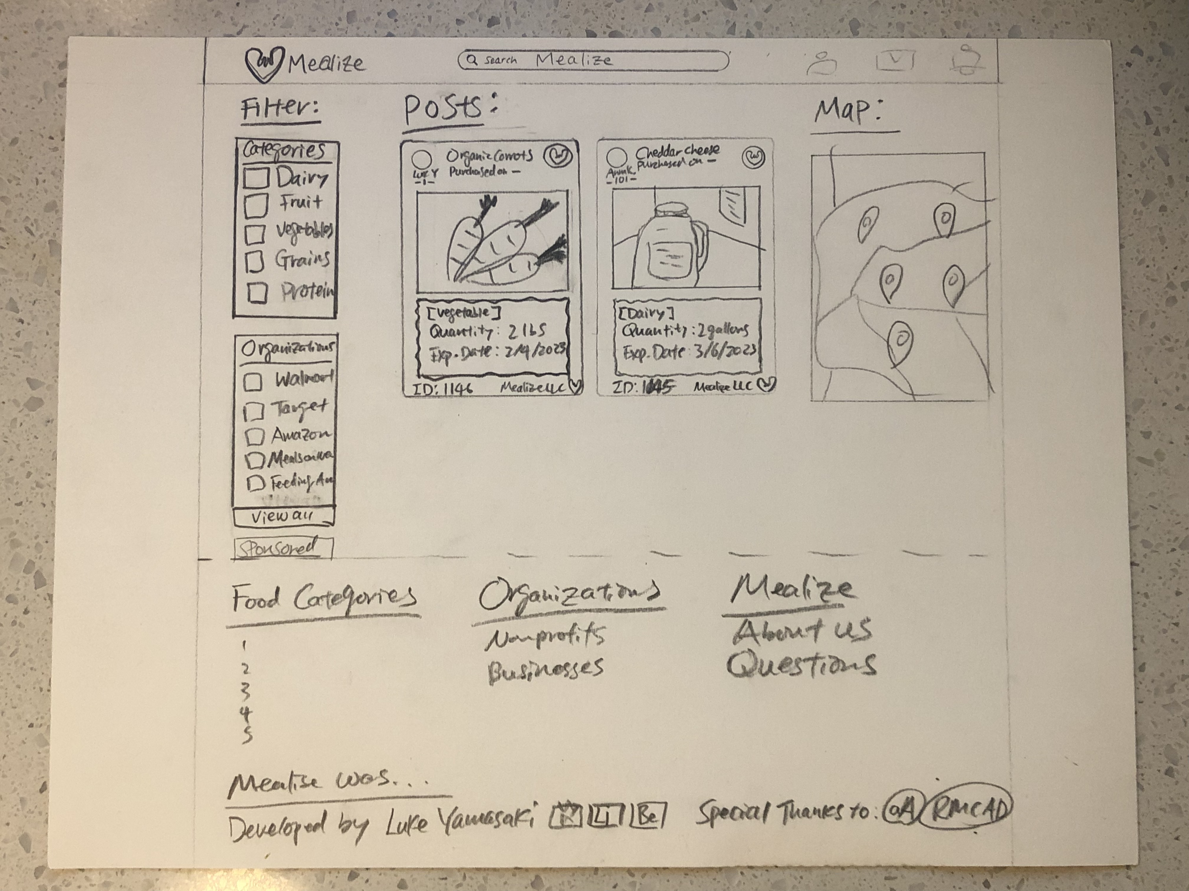 Mealize low fidelity prototype