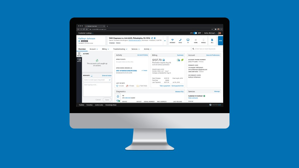 Comcast Einstein 360 customer lookup dashboard