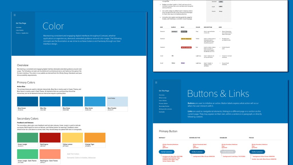 Comcast design system color and component docs